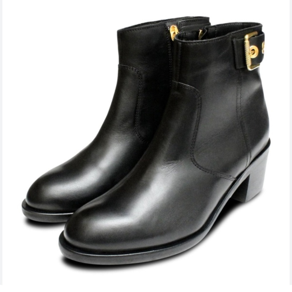Tommy Hilfiger gold buckle Parson‎ boots black leather size 39